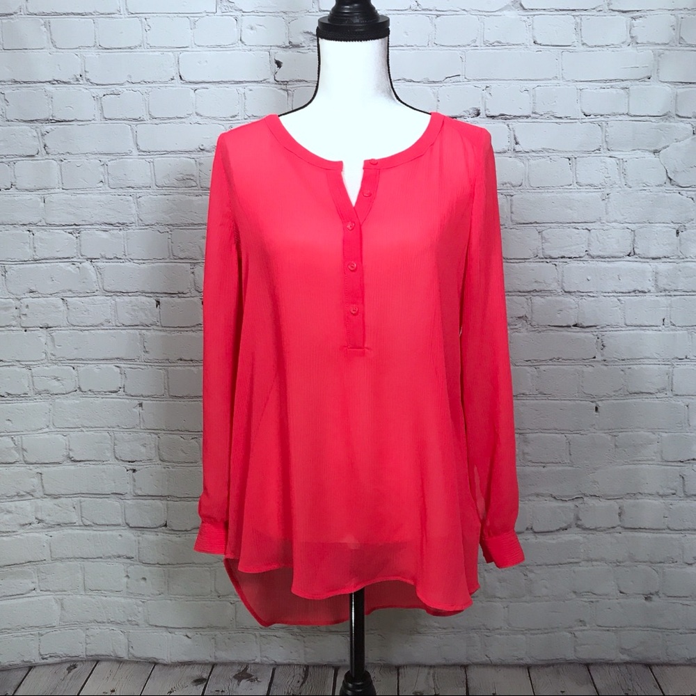 Candies | Hot Pink Coral Hi Lo Sheer Tunic Blouse